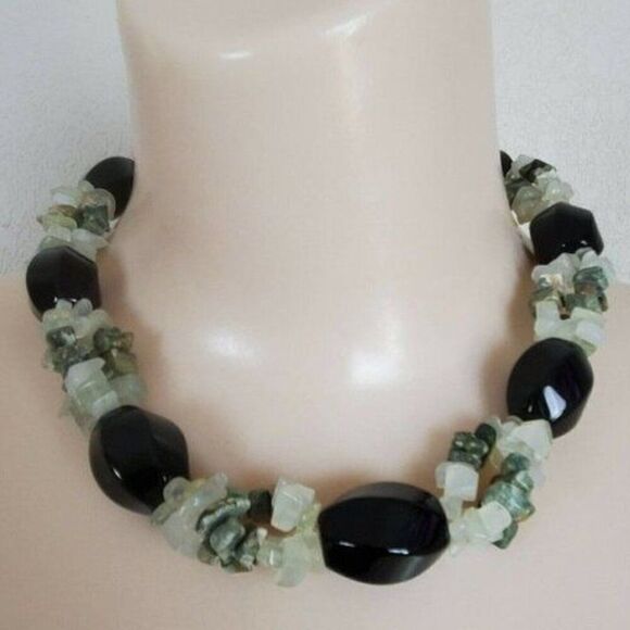 Ross-Simons Sterling Silver Chunky Bead Choker Necklace Jade Green Lace Agate - Picture 1 of 13